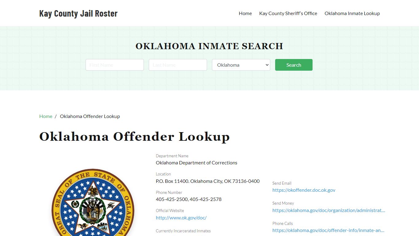 Oklahoma Inmate Search, Jail Rosters - Kay County Jail