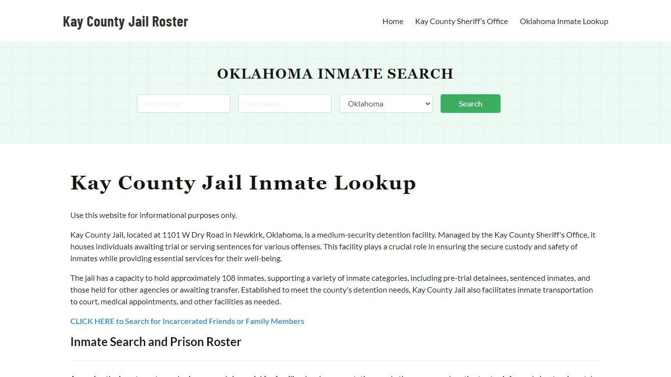 Kay County Jail Roster Lookup, OK, Inmate Search